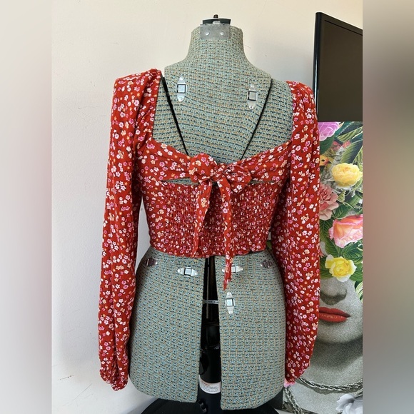 ALTAR’D STATE DITSY FLORAL CROP, TIE BACK, RUCHED BODICE, FEMININE, BOHO, Sz.S - Picture 4 of 10